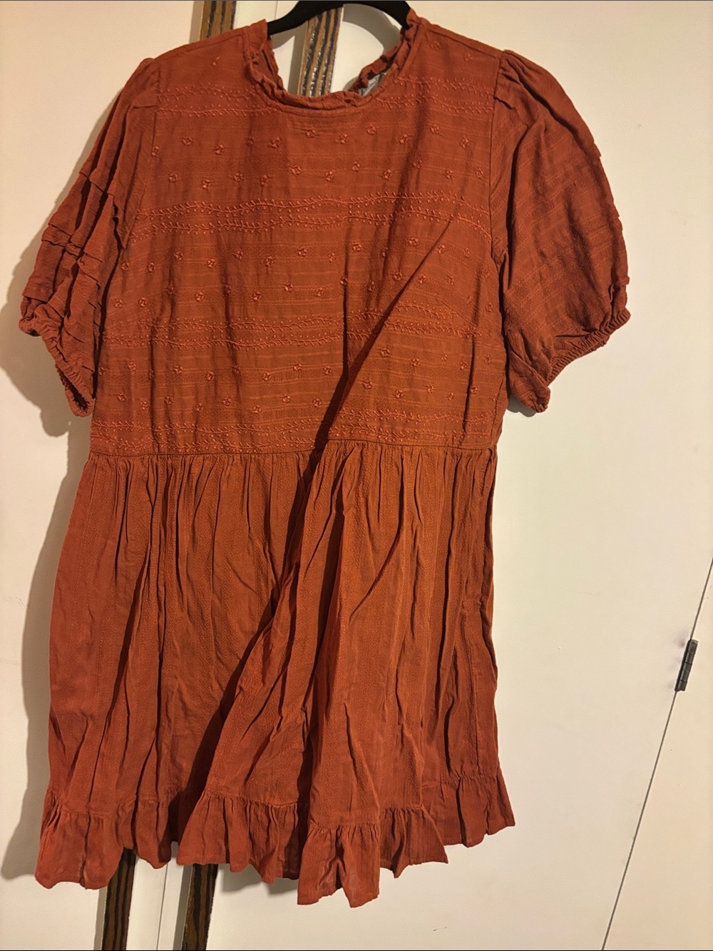 Universal Thread Rust Orange Mini Peasant Dress - Picture 2 of 4